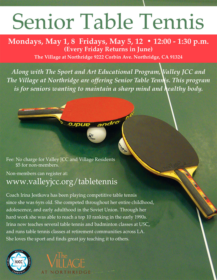 Table Tennis for Seniors Valley Jewish Community Center